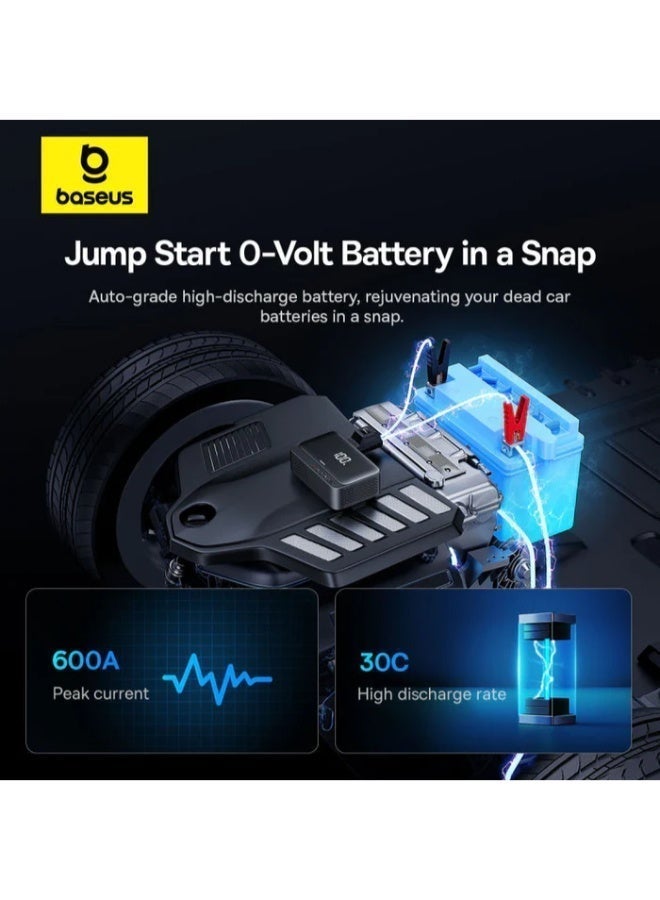 بيسوس جهاز 4 في 1 بادئ تشغيل بطارية 600 أمبير للسيارة ومنفاخ هواء للإطارات وباور بنك بسعة 6000MAh - Image 4